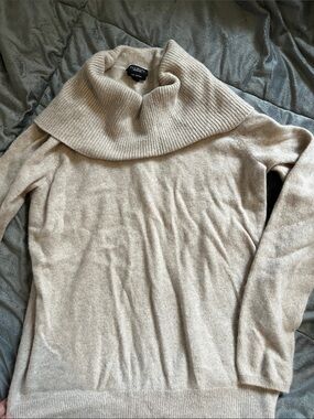 Talbots Beige Ribbed Cowl Neck Sweater pure cashmere